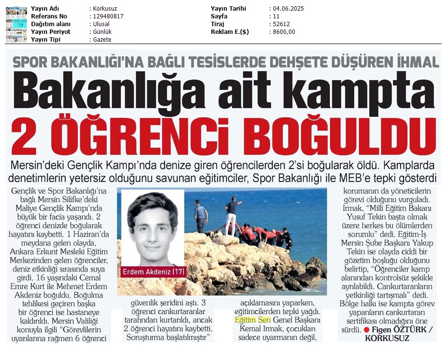 Bakanlığa Ait Kampta 2 Öğrenci Boğuldu / Korkusuz