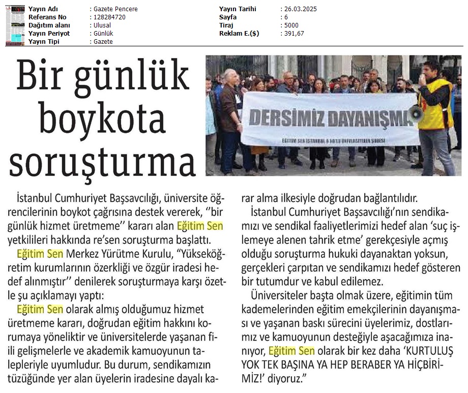 Bir Günlük 'Boykot'a Soruşturma / Gazete Pencere