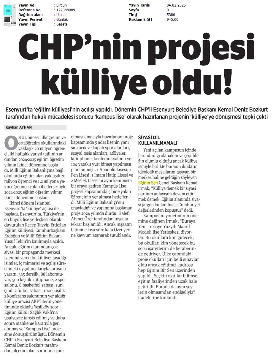 CHP'nin Projesi Külliye Oldu / Birgün