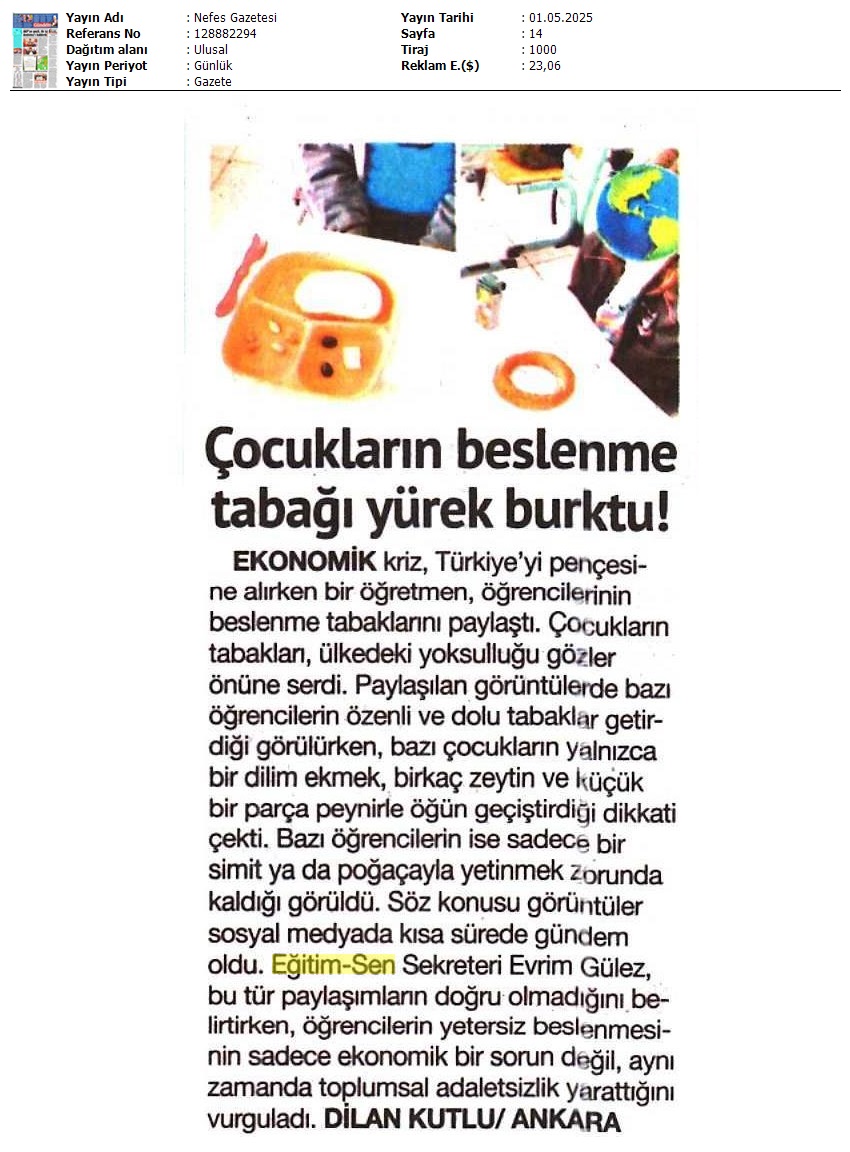 Çocukların Beslenme Tabağı Yürek Burktu! / Nefes Gazetesi