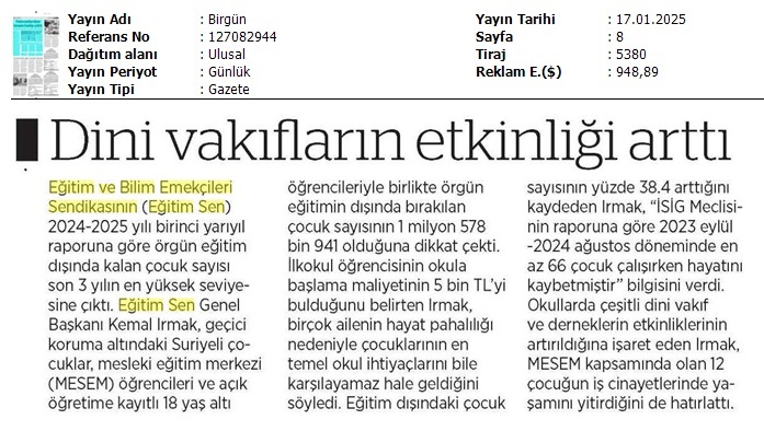 Dini Vakıfların Etkinliği Arttı / Birgün