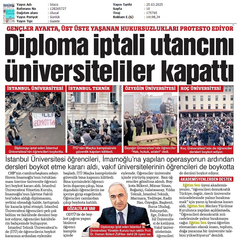 Diploma İptali Utancını Üniversiteliler Kapattı / Sözcü