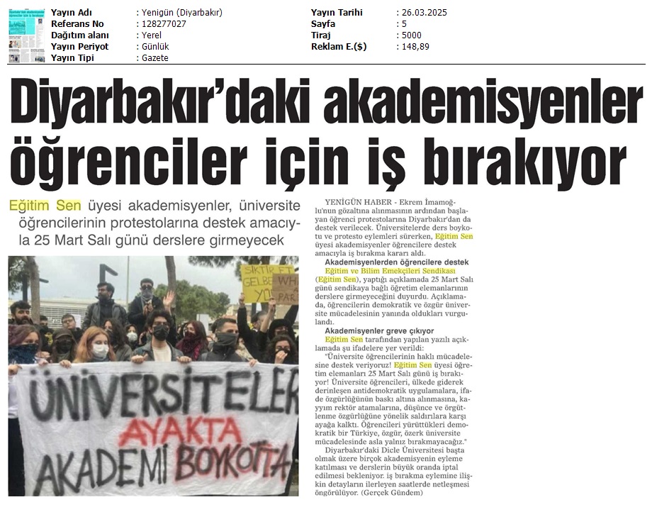 Diyarbakır'daki Akademisyenler Öğrenciler İçin İş Bırakıyor / Yenigün (Diyarbakır)