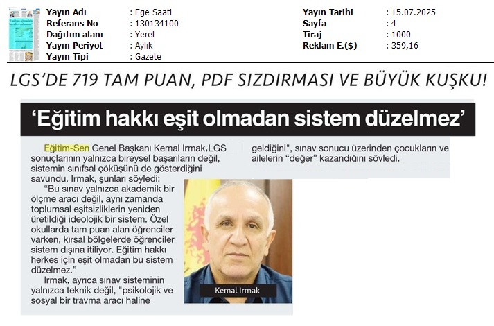 'Eğitim Hakkı Eşit Olmadan Sistem Düzelmez' / Ege Saati