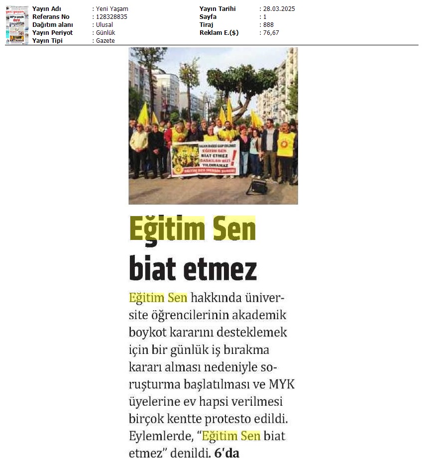 Eğitim Sen Biat Etmez / Yeni Yaşam