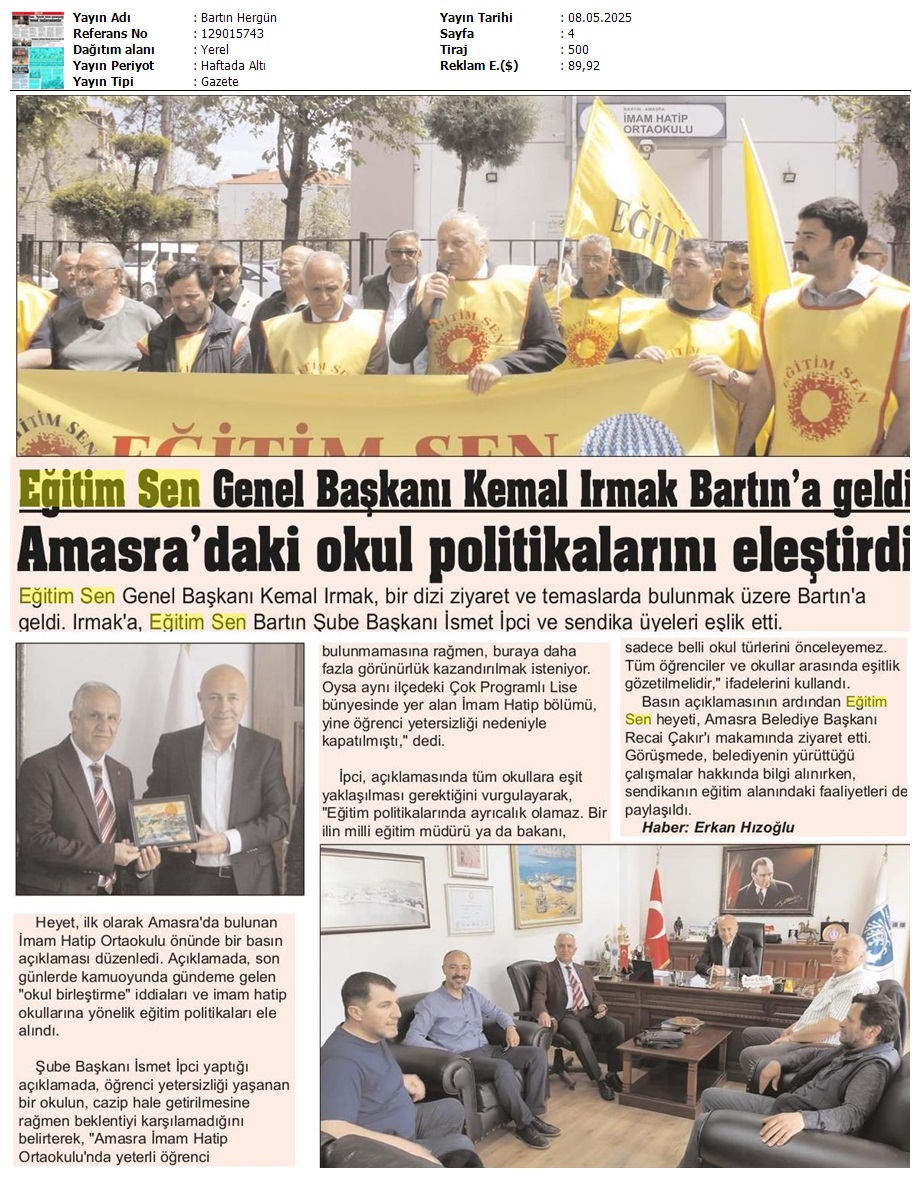 Eğitim Sen Genel Başkanı Kemal Irmak Bartın'a Geldi / Bartın Hergün