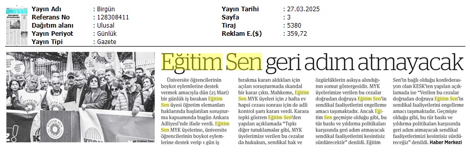 Eğitim Sen Geri Adım Atmayacak / Birgün