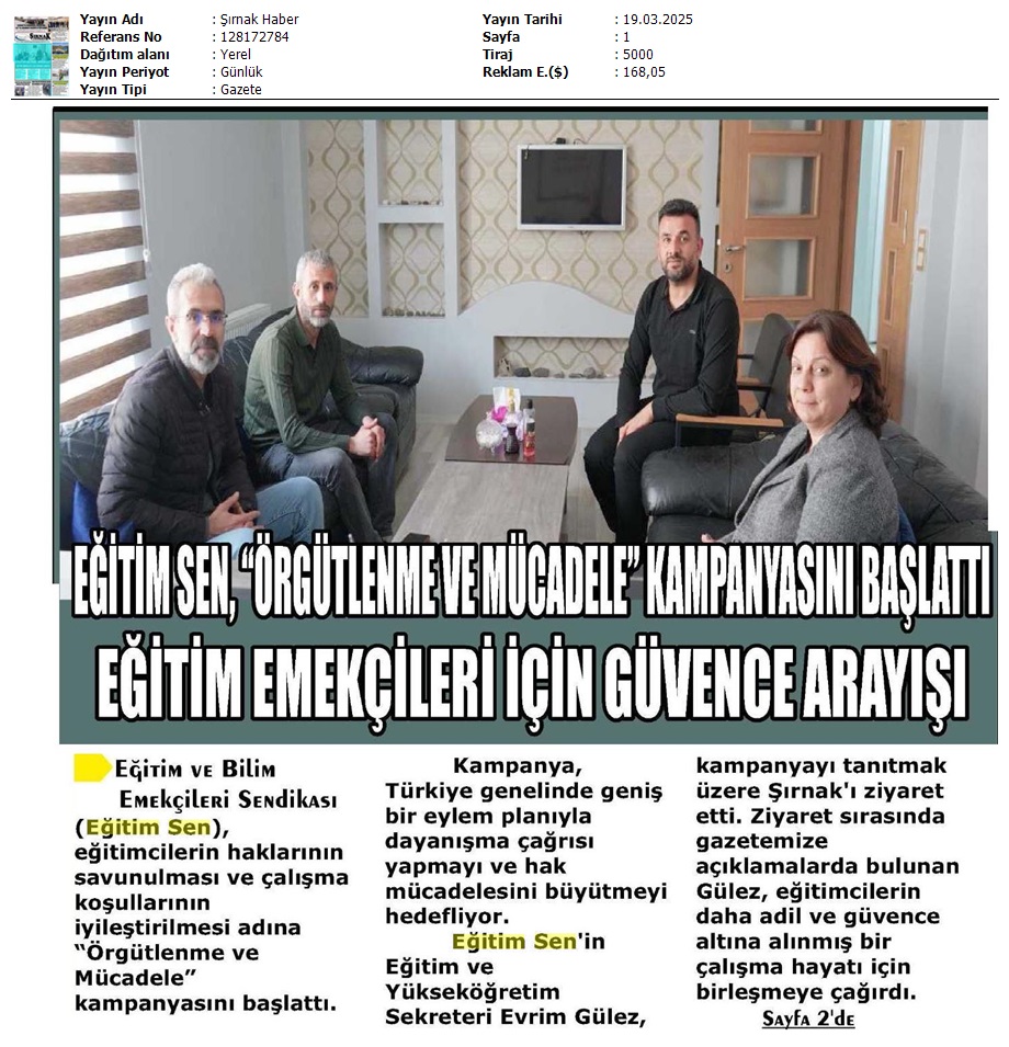 Eğitim Sen, "Örgütlenme ve Mücadele" Kampanyası Başlattı / Şırnak Haber