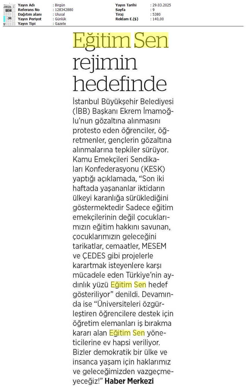 Eğitim Sen Rejimin Hedefinde / Birgün