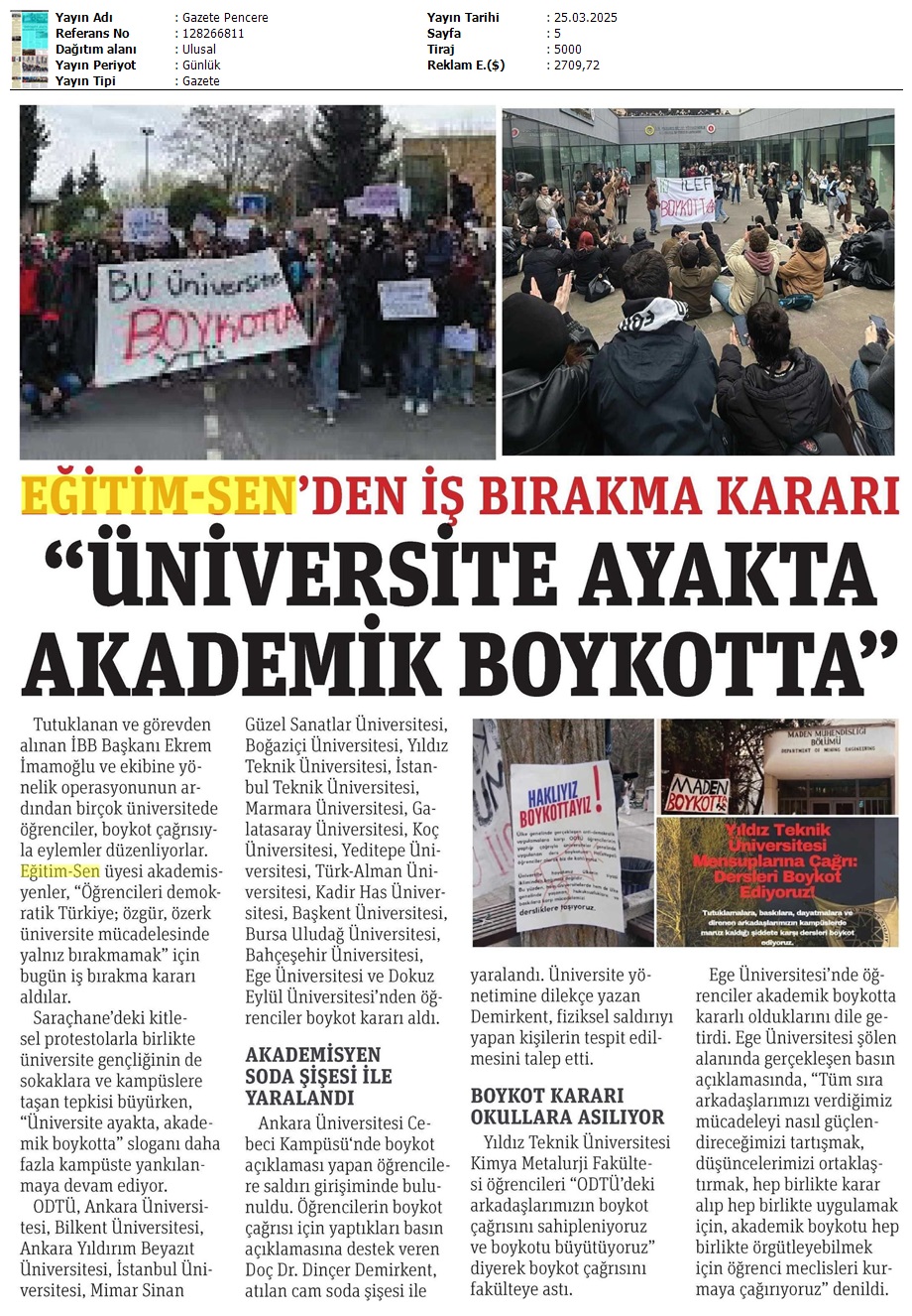 Eğitim Sen'den İş Bırakma Kararı / Gazete Pencere
