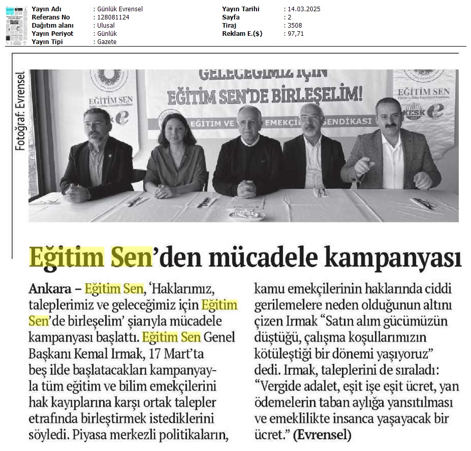 Eğitim Sen'den Mücadele Kampanyası / Evrensel