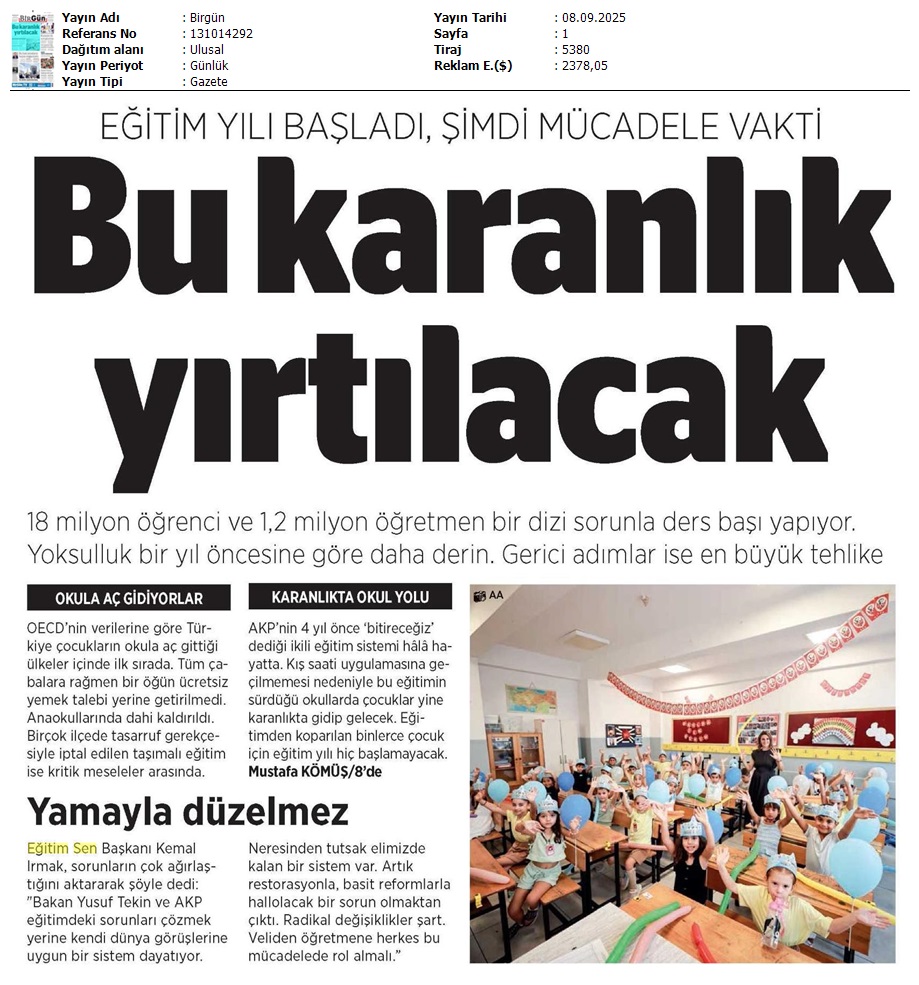 Eğitim Yılı Başladı, Şimdi Mücadele Vakti / Birgün