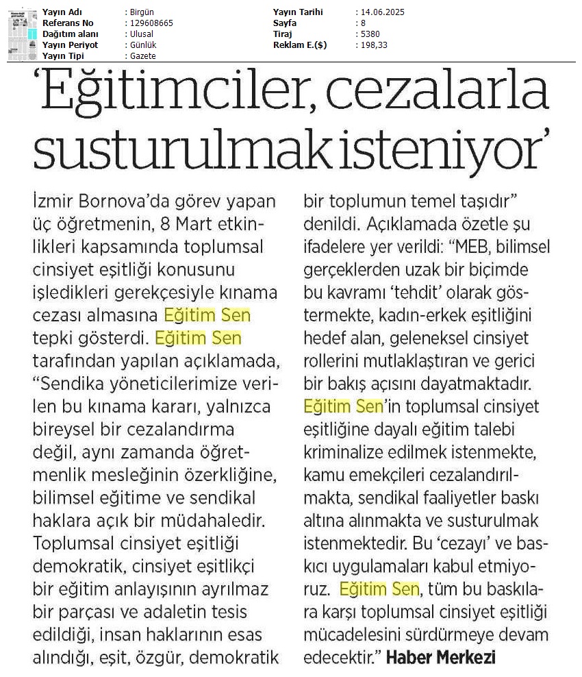 "Eğitimciler, Cezalarla Susturulmak İsteniyor" / Birgün