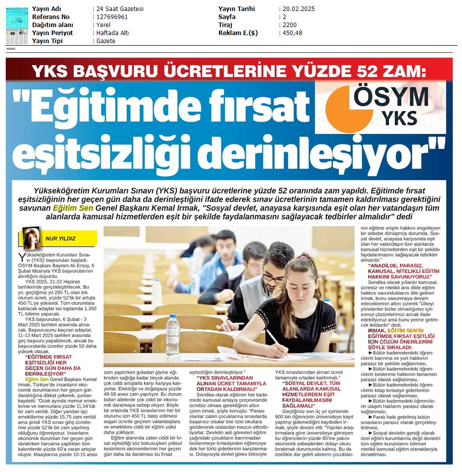 Eğitimde Fırsat Eşitsizliği Derinleşiyor / 24 Saat Gazetesi