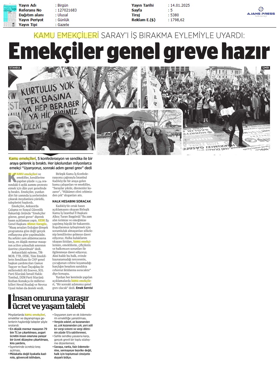Emekçiler Genel Greve Hazır / Birgün