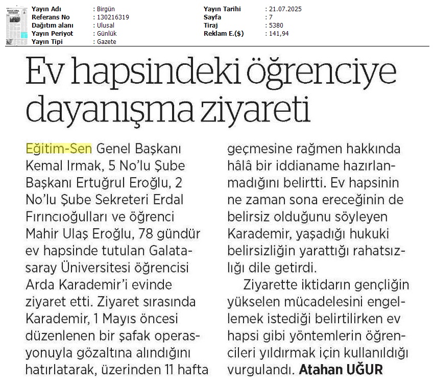 Ev Hapsindeki Öğrenciye Dayanışma Ziyareti / Birgün