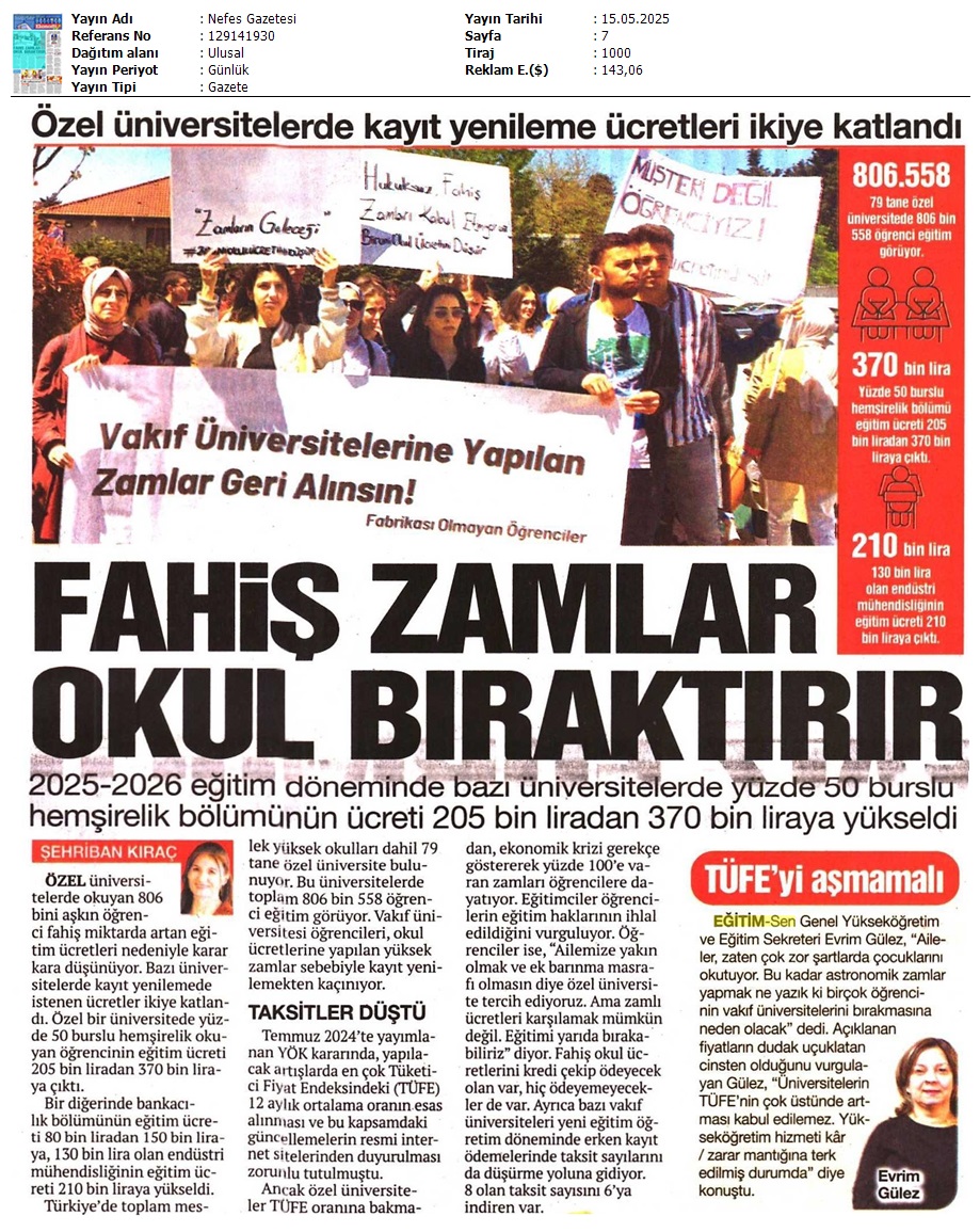 Fahiş Zamlar Okul Bıraktırır / Nefes Gazetesi