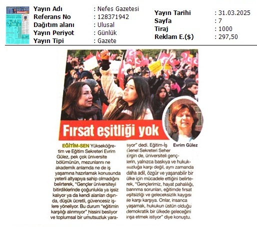 Fırsat Eşitliği Yok / Nefes Gazetesi