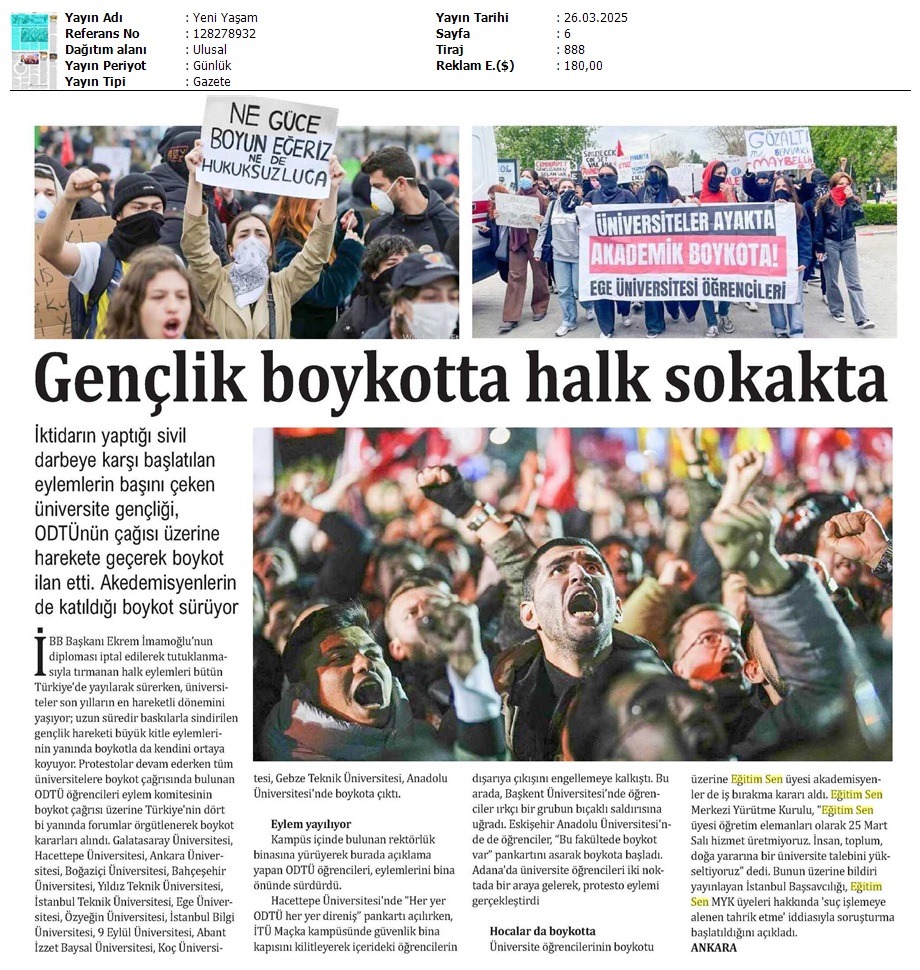 Gençlik Boykotta Halk Sokakta / Yeni Yaşam