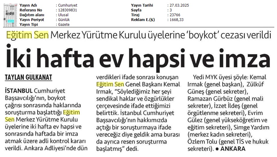 İki Hafta Ev Hapsi ve İmza / Cumhuriyet