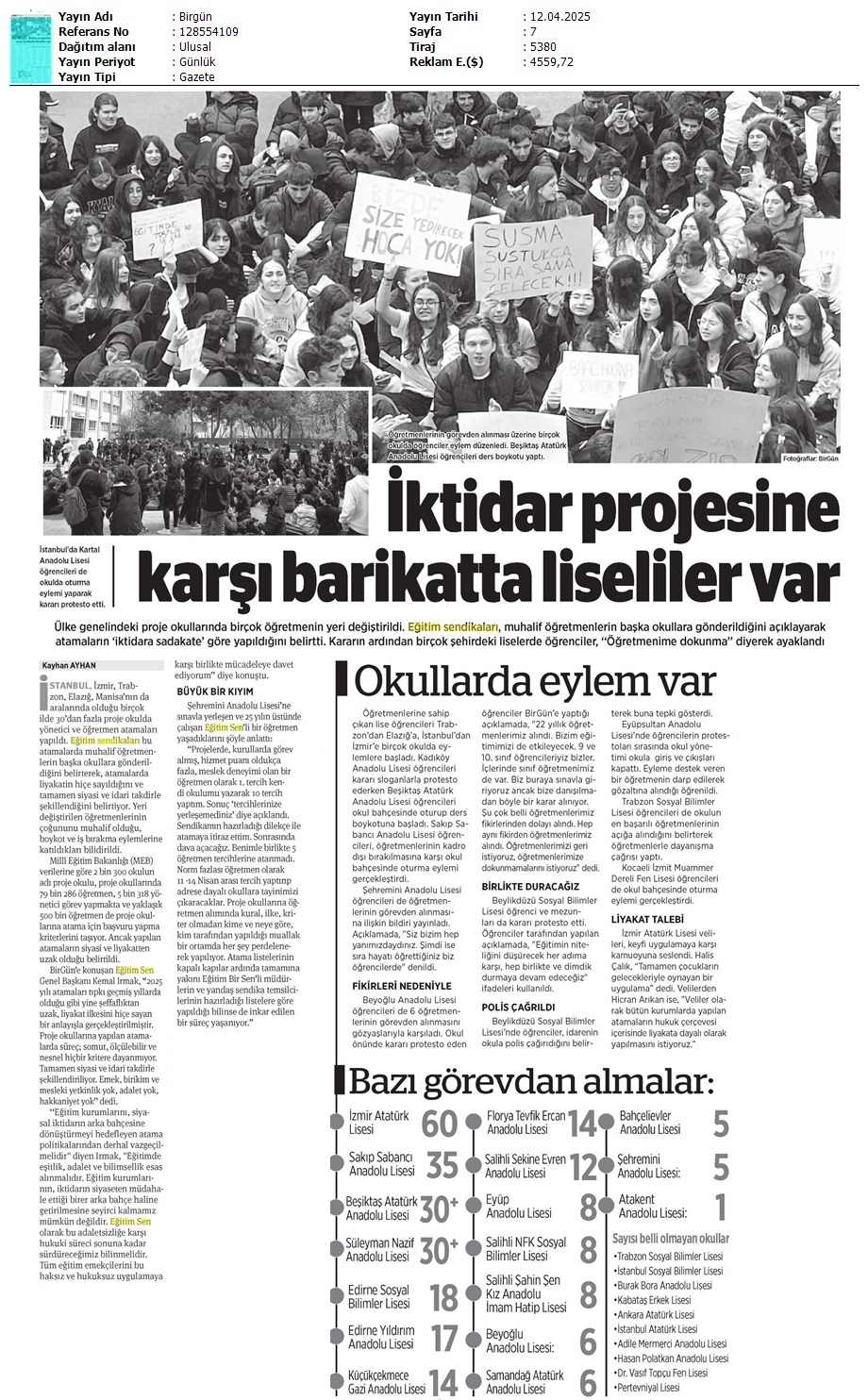 İktidar Projesine Karşı Barikatta Liseliler Var / Birgün