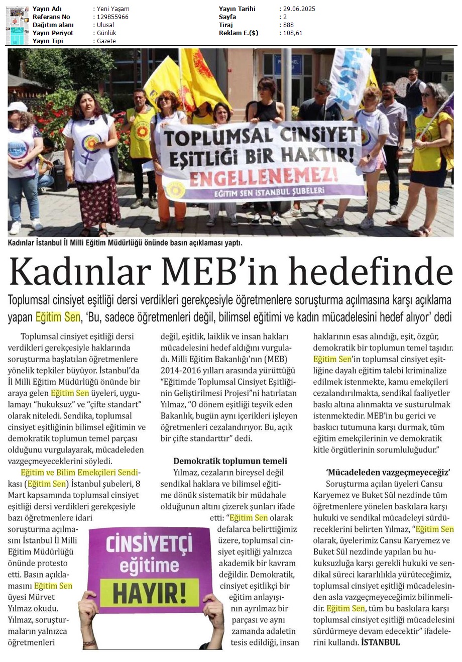 Kadınlar MEB'in Hedefinde / Yeni Yaşam