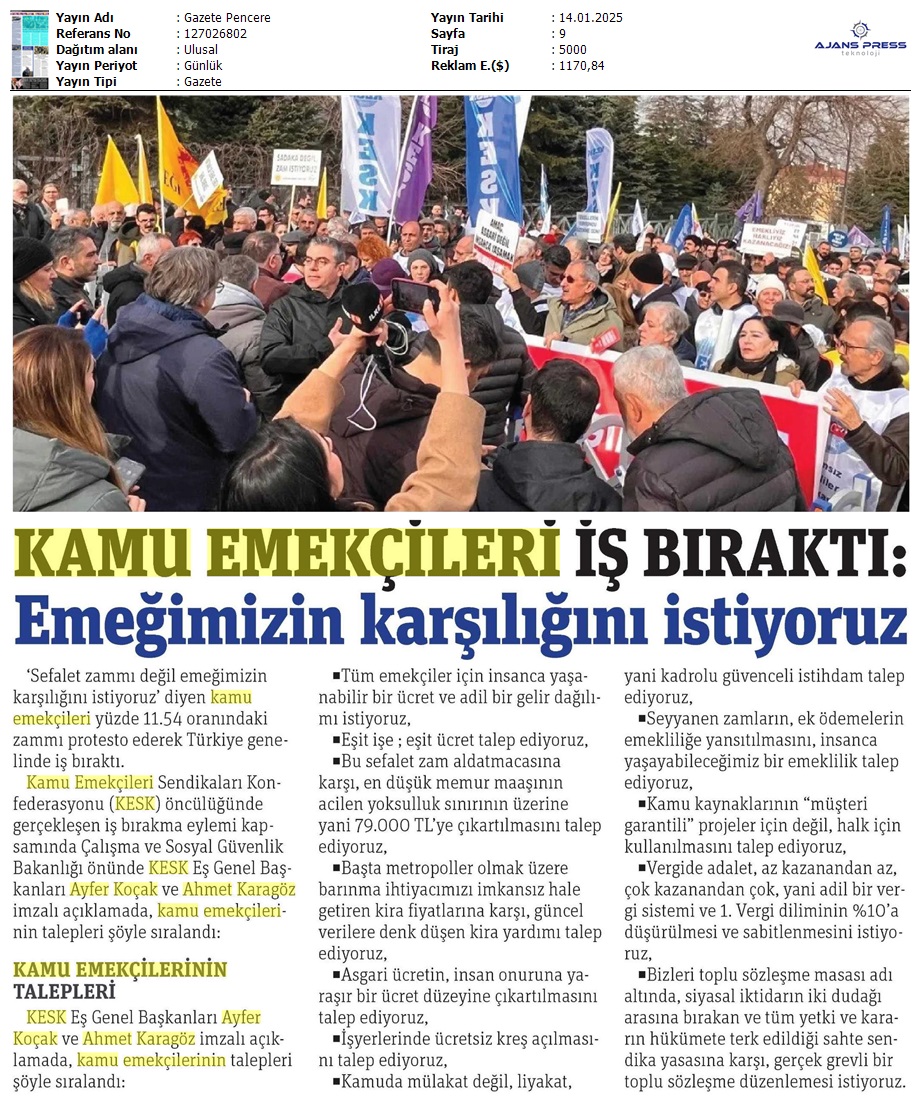 Kamu Emekçileri İş Bıraktı: Emeğimizin Karşılığını İstiyoruz / Gazete Pencere