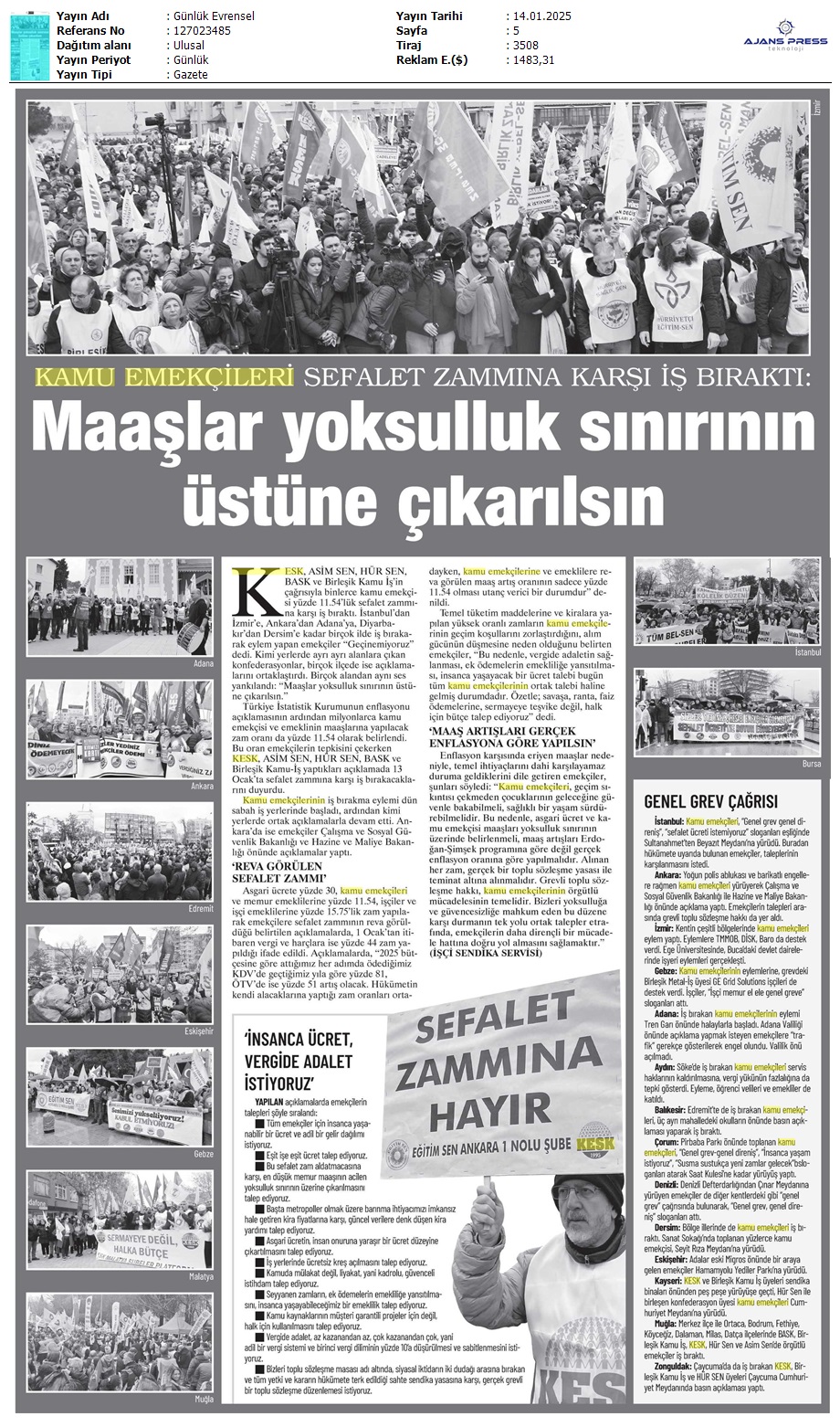 Kamu Emekçileri Sefalet Zammına Karşı İş Bıraktı / Evrensel