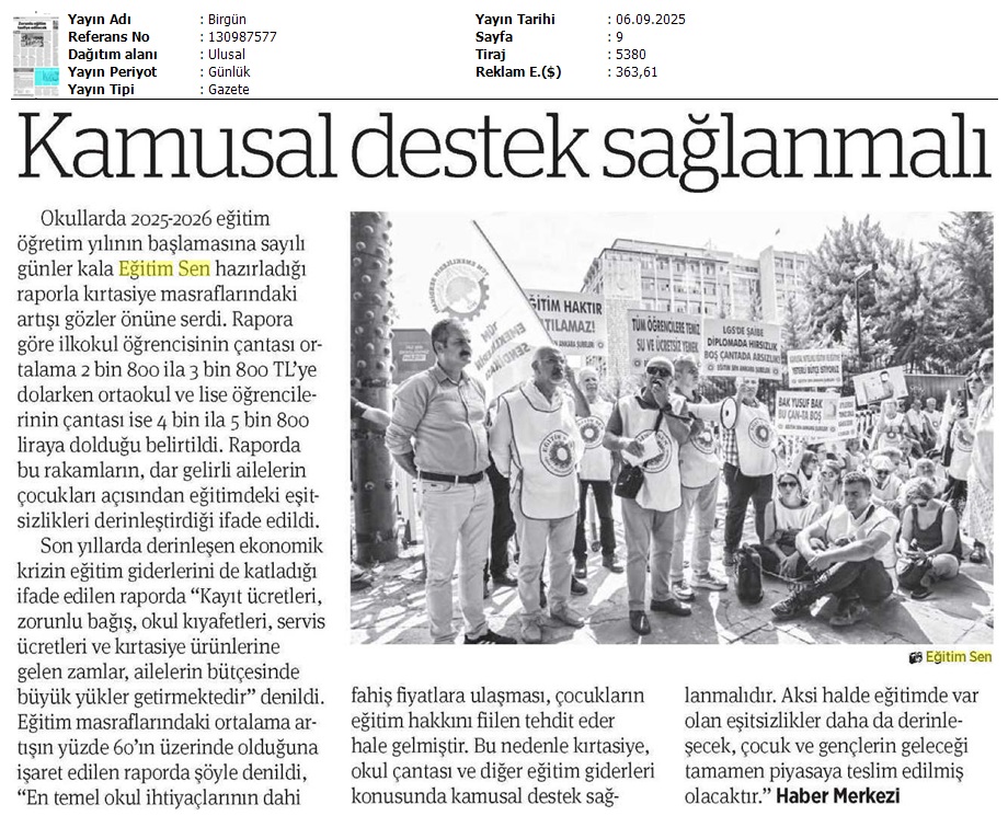 Kamusal Destek Sağlanmalı / Birgün