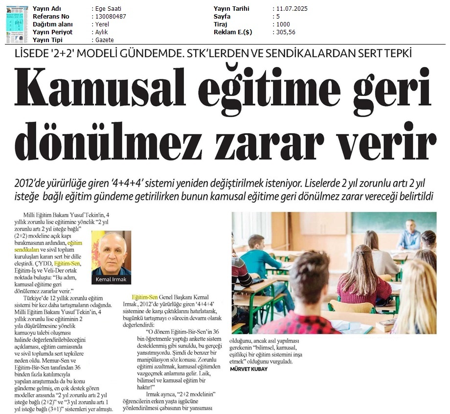 Kamusal Eğitime Geri Dönülmez Zarar Verir / Ege Saati
