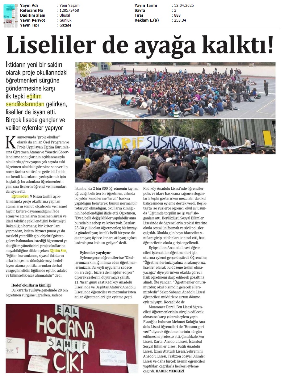 Liseliler de Ayağa Kalktı! / Yeni Yaşam