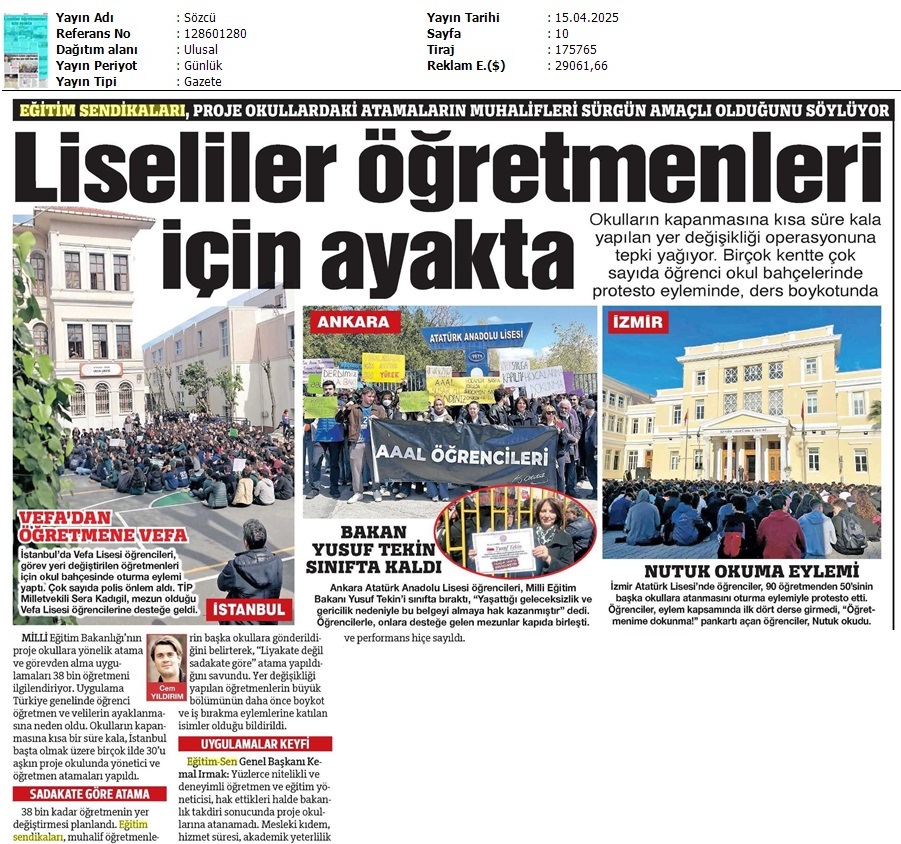Liseliler Öğretmenleri İçin Ayakta / Sözcü