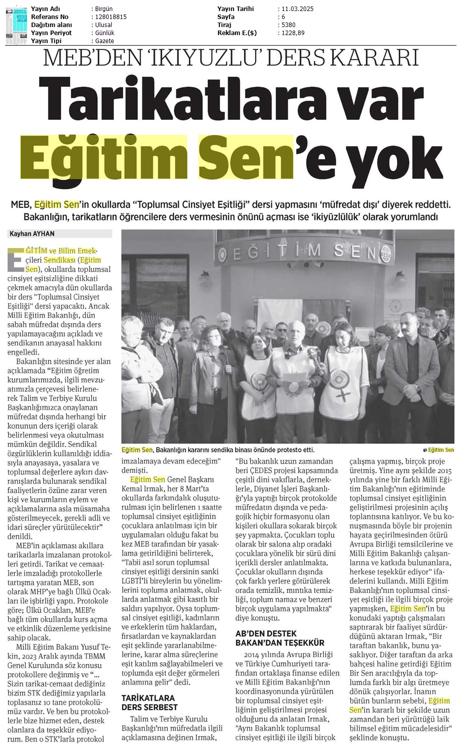 MEB'den 'İkiyüzlü' Ders Kararı / Birgün