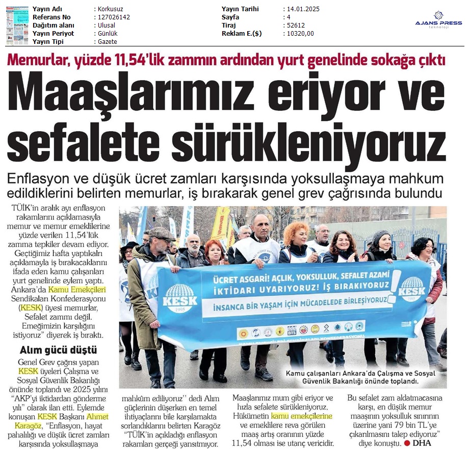 Memurlar Yüzde 11,54'lük Zammın Ardından Sokağa Çıktı / Korkusuz