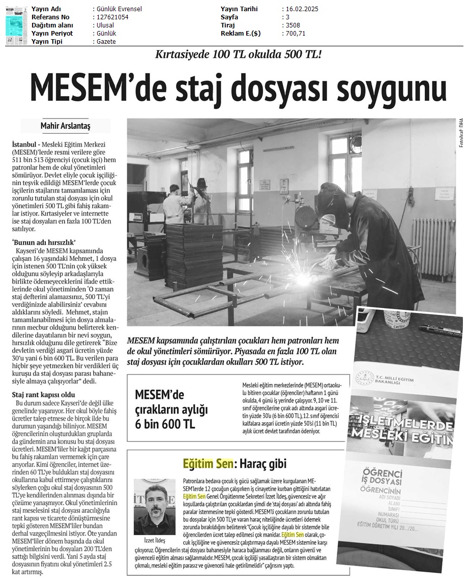 MESEM'de Staj Dosyası Soygunu / Evrensel