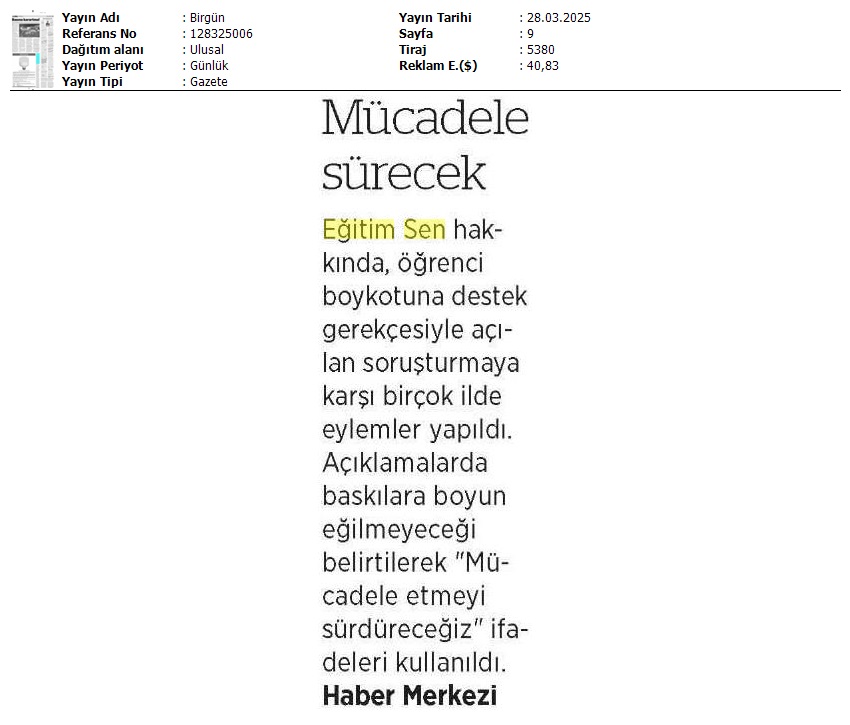 Mücadele Sürecek / Birgün
