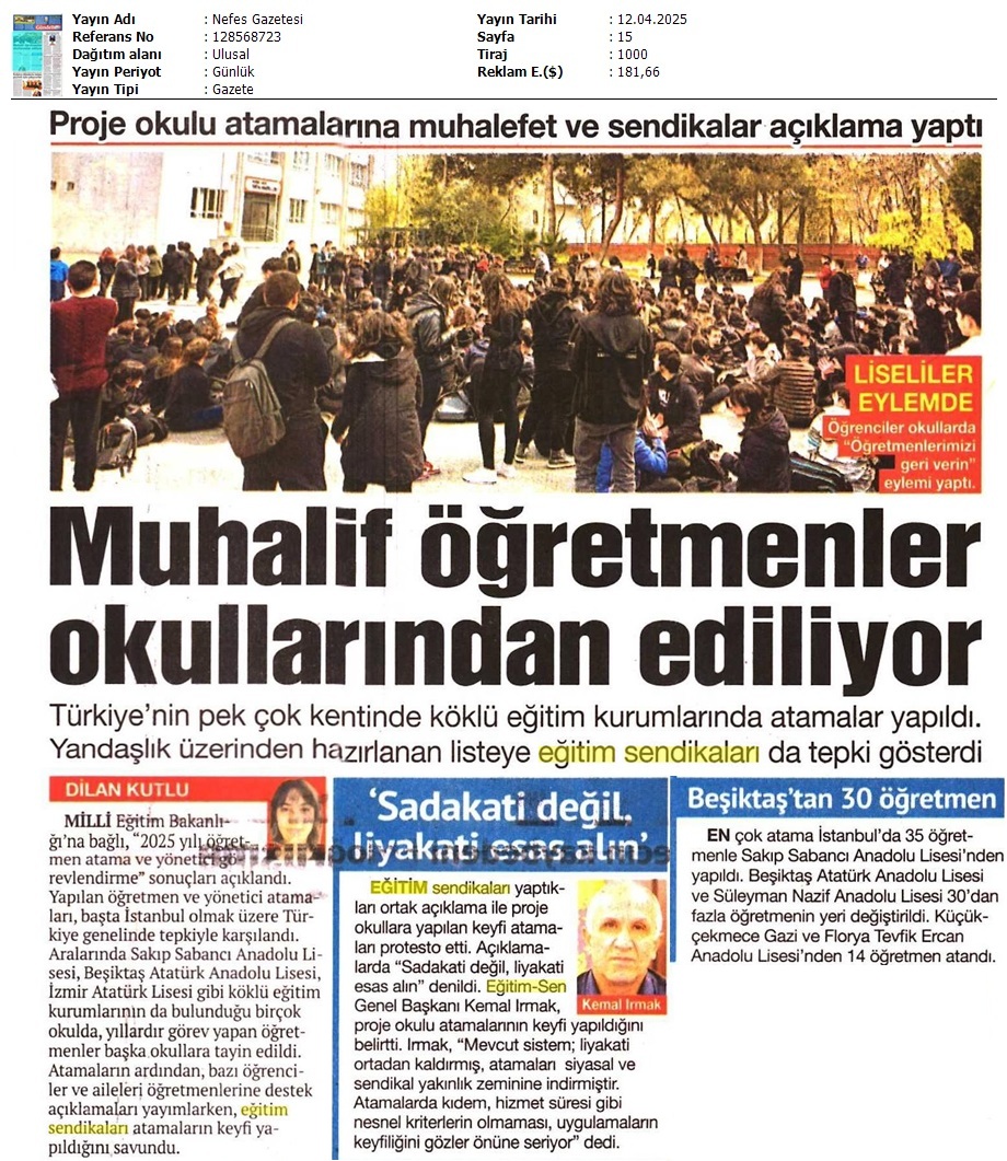 Muhalif Öğretmenler Okullarından Ediliyor / Nefes Gazetesi