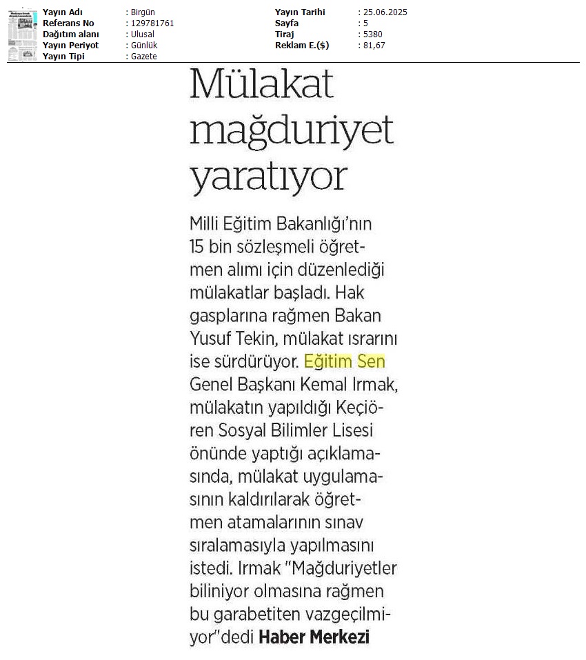 Mülakat Mağduriyet Yaratıyor / Birgün