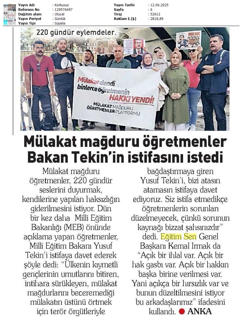 Mülakat Mağduru Öğretmenler Bakan Tekin'in İstifasını İstedi / Korkusuz