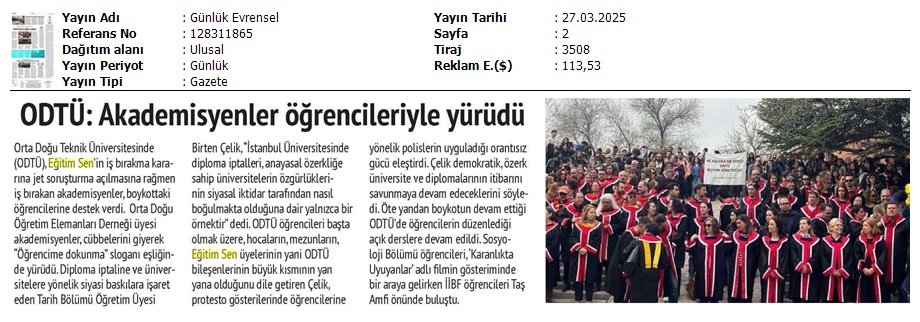 ODTÜ: Akademisyenler Öğrencileriyle Yürüdü / Evrensel