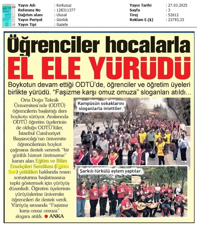 Öğrenciler Hocalarla El Ele Yürüdü / Korkusuz