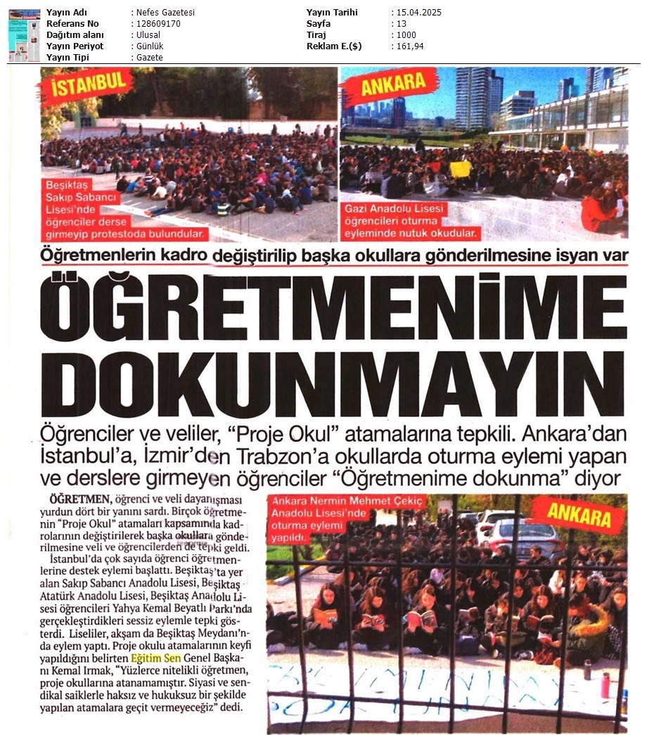 Öğretmenime Dokunmayın / Nefes Gazetesi