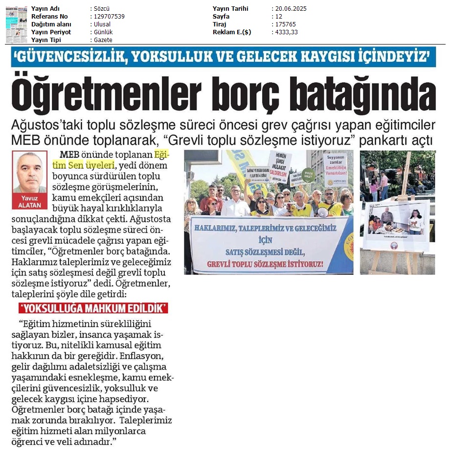 Öğretmenler Borç Batağında / Sözcü