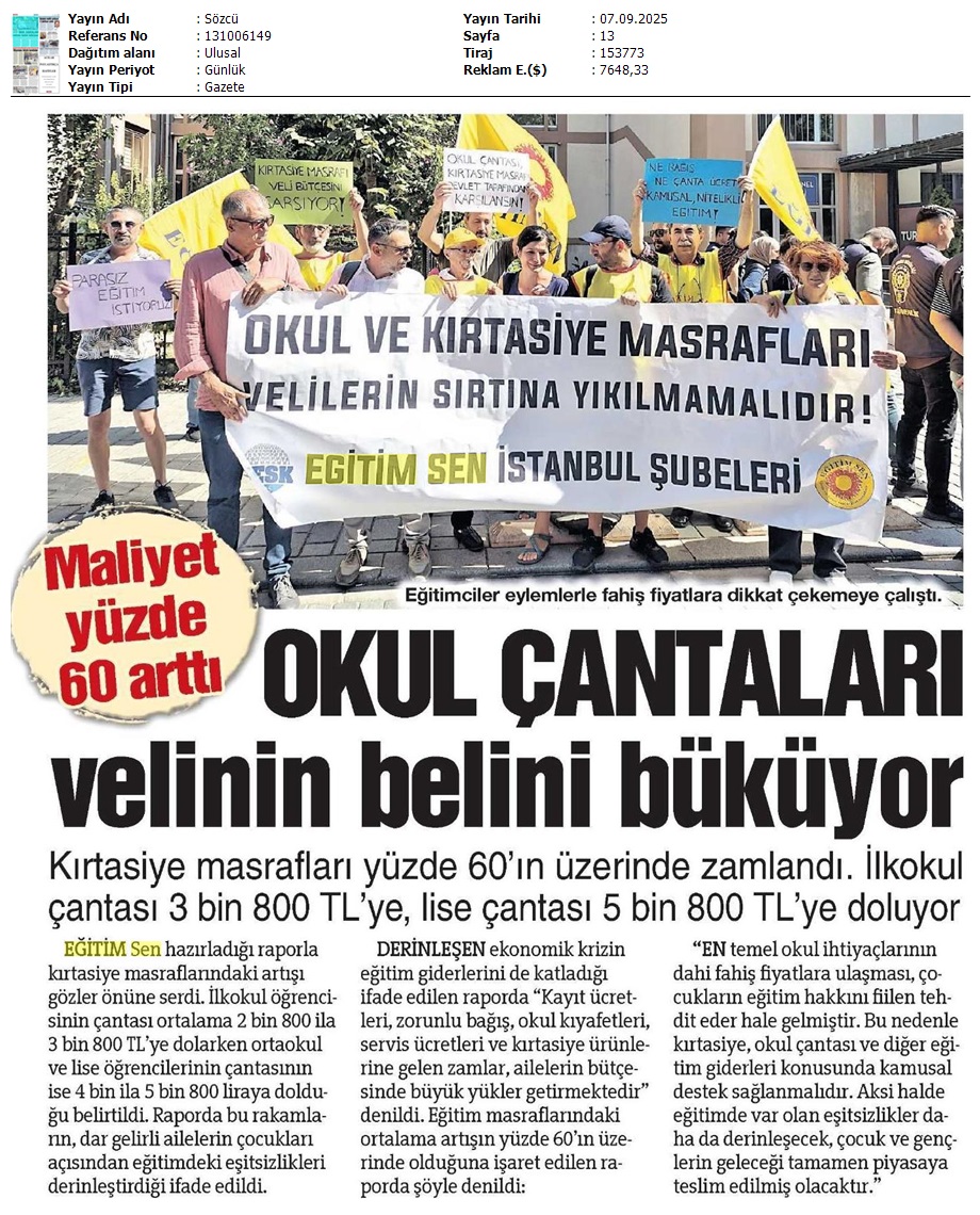 Okul Çantaları Velinin Belini Büküyor / Sözcü
