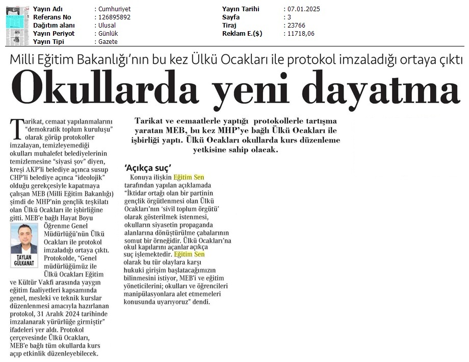 Okullarda Yeni Dayatma / Cumhuriyet