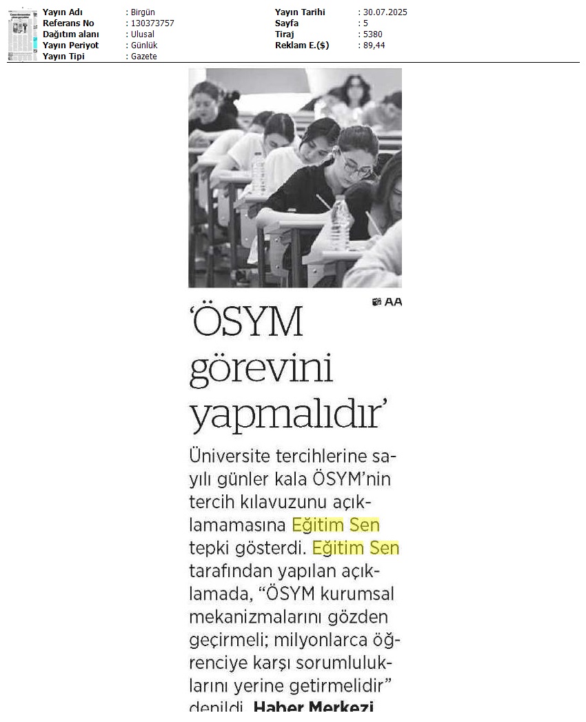 "ÖSYM Görevini Yapmalıdır" / Birgün