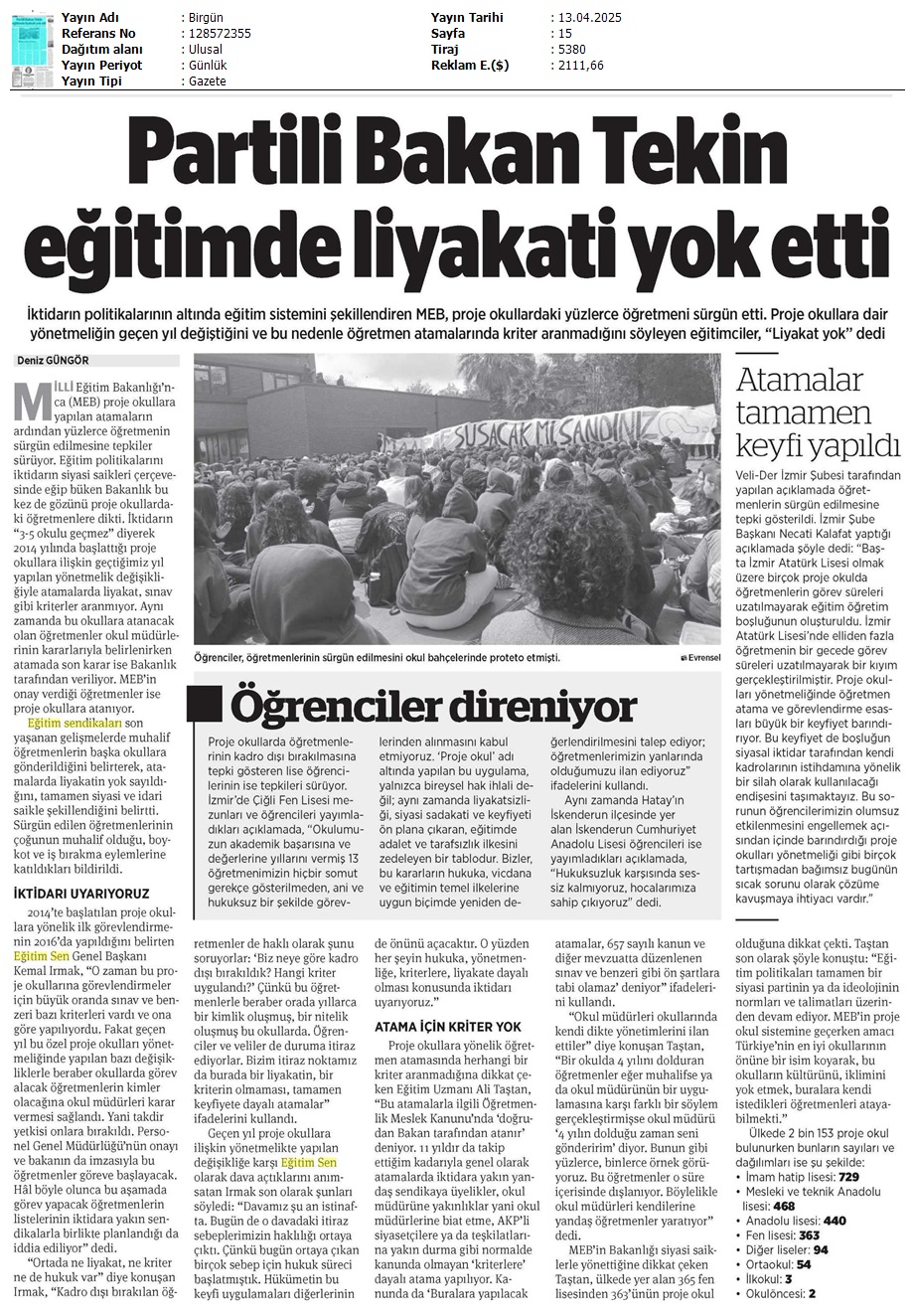 Partili Bakan Tekin Eğitimde Liyakati Yok Etti / Birgün