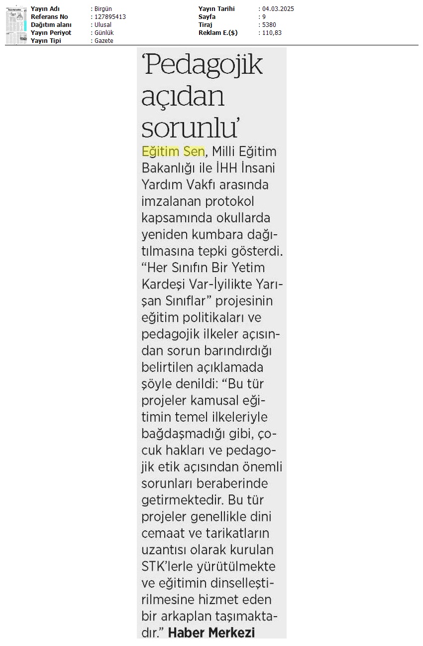 "Pedagojik Açıdan Sorunlu" / Birgün