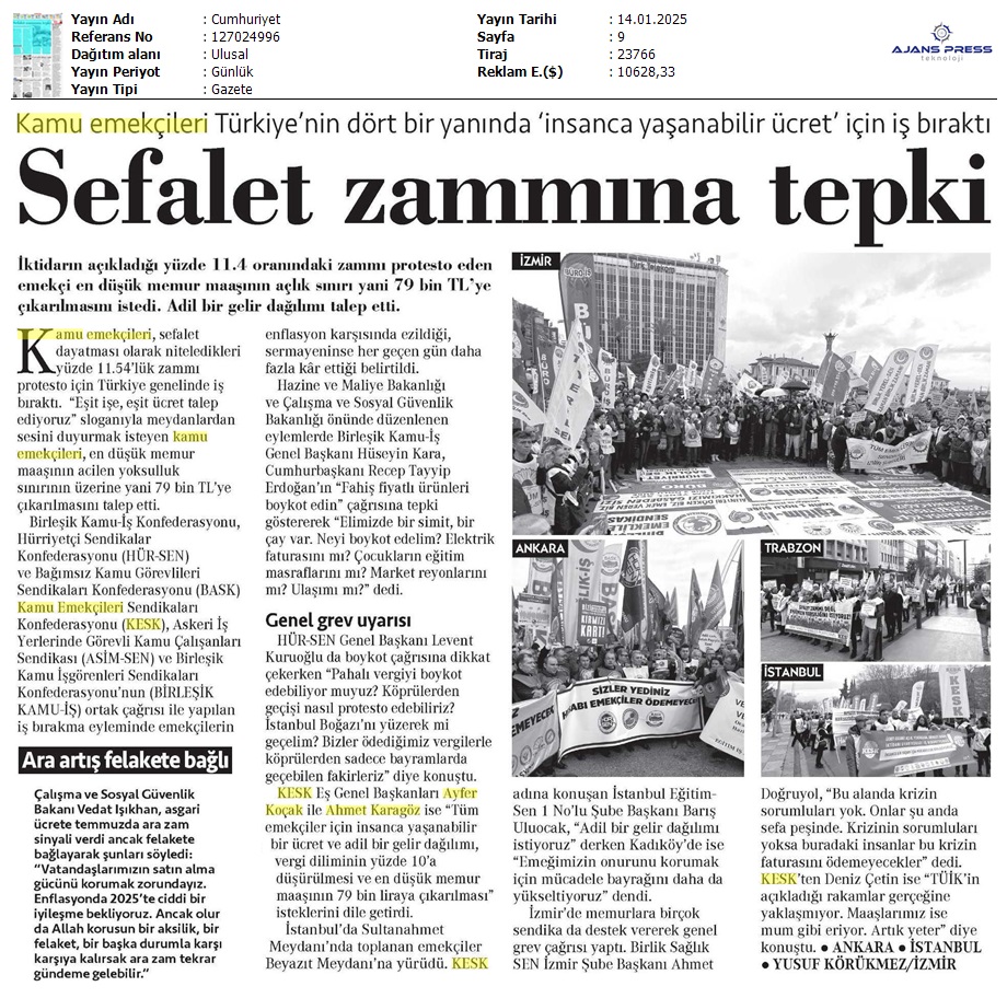 Sefalet Zammına Tepki / Cumhuriyet