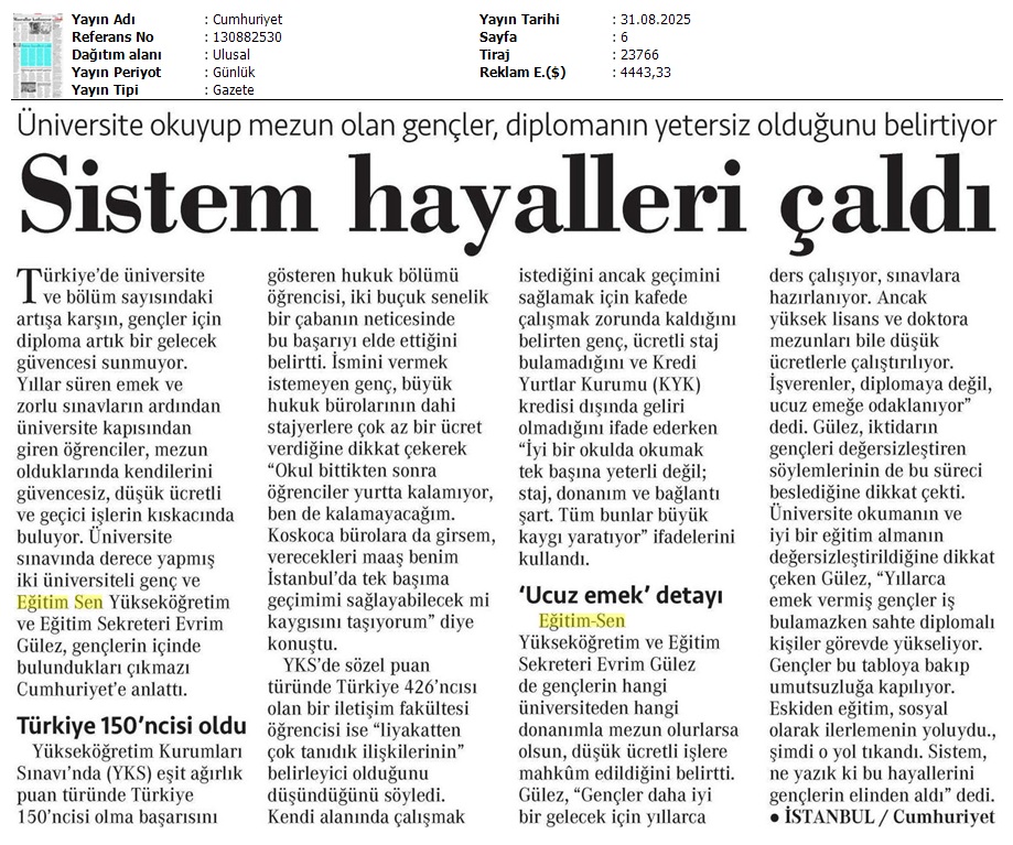Sistem Hayalleri Çaldı / Cumhuriyet